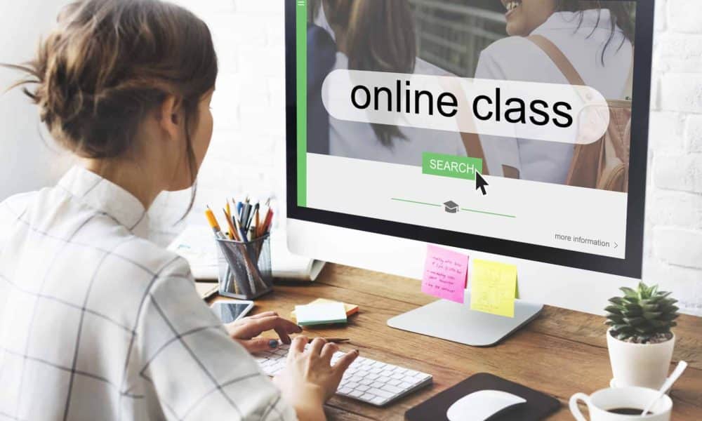 Pige ved computer - online class